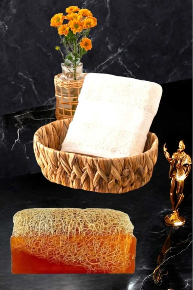 2li Set %100 Doğal Kabak Lifli Ballı Sabun El Yüz Kurulama Havlu - 3