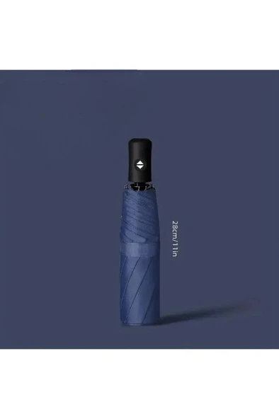 Mavi 8 Telli Şemsiye Unisex Rüzgara Dayanıklı Kırılmayan Erkek Kadın Tam Otomatik Şemsiye 98x58 cm - 1
