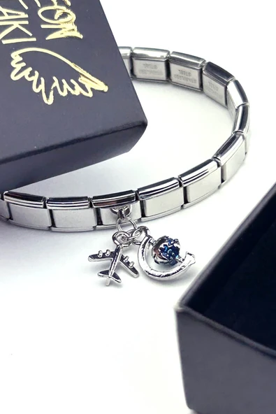 Charm, İtalyan Bileklik için, Kararmayan, Uçak ve Dünya, BİLEKLİK DAHİL DEĞİL, Gümüş Renk, Model39 - Resim 2