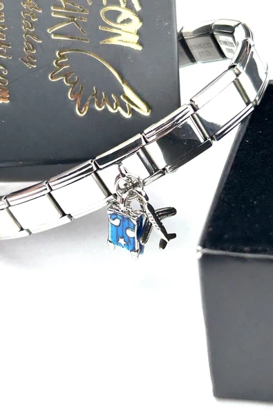 Charm, İtalyan Bileklik için, Kararmayan, Uçak ve Bavul, BİLEKLİK DAHİL DEĞİL, Gümüş Renk, Model40 - Resim 2