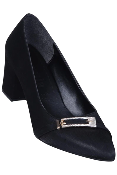 Ayakcenter Nhr3 Siyah Saten Kadın 8Cm Topuklu Ayakkabı ürün görseli