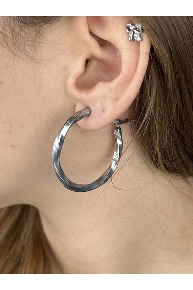 Küpe, Kararmayan Paslanmaz Çelik, Burgu, Halka Model, Gümüş Renk, Model371 ürün görseli 1