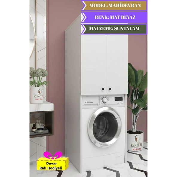 Kenzlife çamaşır-kurutma-bulaşık makinesi dolabı mahidevran byz 180*70*60 suntalam banyo + tekli duvar rafı hediyeli ürün görseli