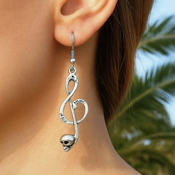 Kuru Kafalı Sol Anahtarı Şekilli Kadın Küpe Çift Adet Gümüş Kaplama El Yapımı Küpe ürün görseli 1