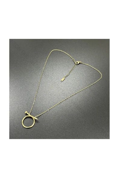 Kolye, Kararmayan Paslanmaz Çelik, Çivi Detaylı, Altın Renk, Model229 - Resim 3