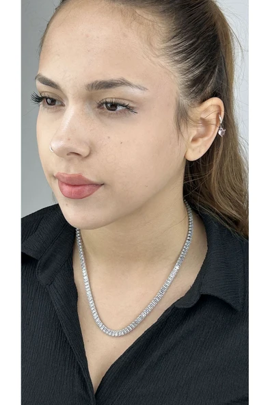 Kolye, Zirkon Taşlı, Kararmayan Paslanmaz Çelik, Su Yolu, Gümüş Renk, Model106 ürün görseli 1