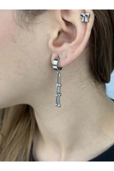 Küpe, Kararmayan Paslanmaz Çelik, Sallantılı, Gümüş Renk, Model149 ürün görseli 1