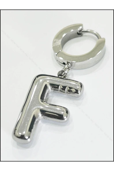 Harf Küpe, Kararmayan Paslanmaz Çelik, F Harf, Balon Formlu, Gümüş Renk, Model293 - Resim 3