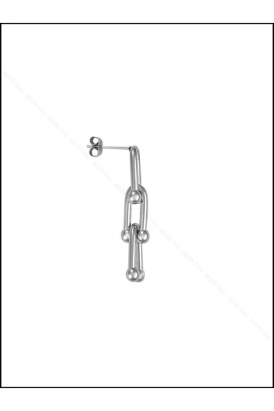 Küpe, Kararmayan Paslanmaz Çelik, Sallantılı, Gümüş Renk, Model6 - Resim 4