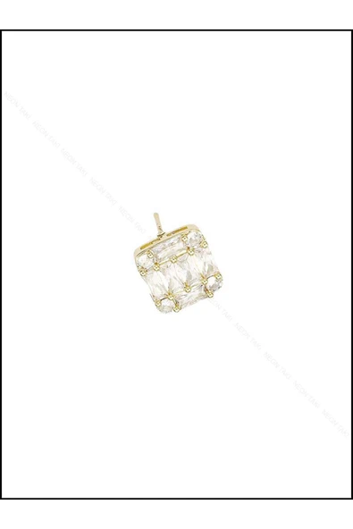 Zirkon Taşlı, Baget Model, Paslanmaz Çelik Küpe 65, Altın Renk - 2