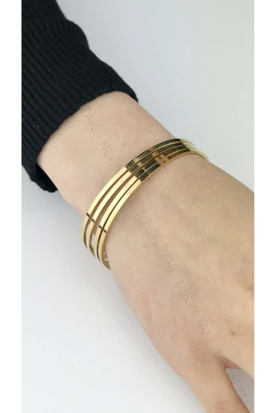 4lü Kare Profil, Paslanmaz Charm Taşıyıcı Ajda Bilezik 134, Çap 65mm, Altın Renk - 2