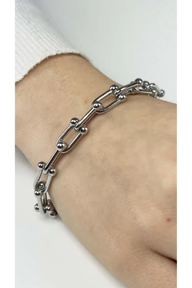 Bileklik, Kararmayan Paslanmaz Çelik, Gümüş Renk, Model378 - Resim 2