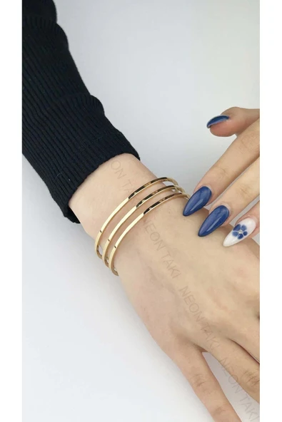 Ajda Bilezik, 3adet, Paslanmaz Çelik Charm Taşıyıcı Bileklik 163, Çap 60mm, Altın Renk - 1