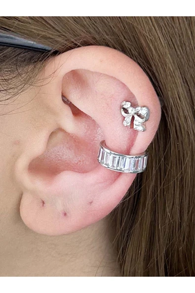 Küpe, Zirkon Taşlı, Kararmayan Çelik, Kıkırdak bölgesi, , Gümüş Renk, Model326 ürün görseli 1