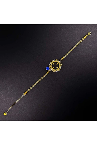 Bileklik, Kararmayan Paslanmaz Çelik, Göz Detaylı, Çeyrek Altın Takılan, Altın Renk, Model13 - Resim 3