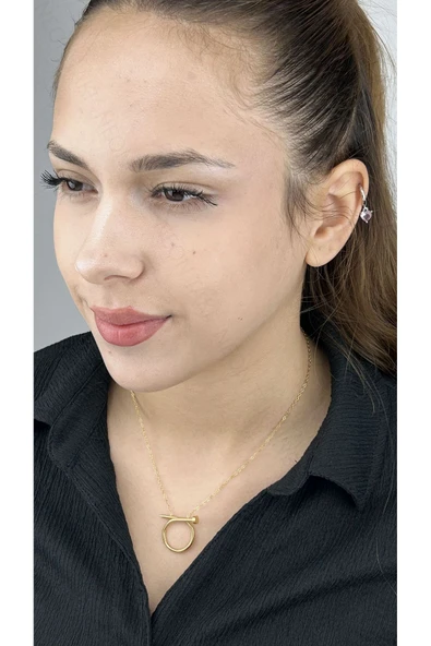 Kolye, Kararmayan Paslanmaz Çelik, Çivi Detaylı, Altın Renk, Model229 ürün görseli 1