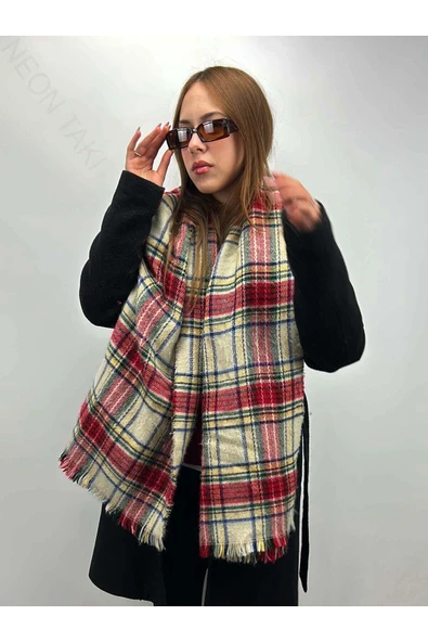 Bej Fonda Çok Renkli, Şal Atkı 2, 180cm(PÜSKÜLLER DAHİL)x72cm - 1