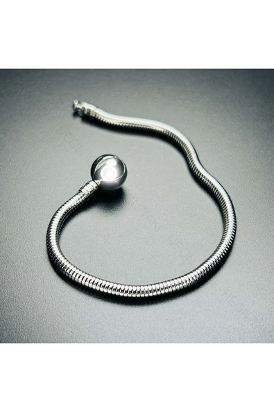 Charm Taşıyıcı, Paslanmaz Çelik, Pan Bileklik 141, Küre Klipsli, 17cm, Gümüş renk - 9