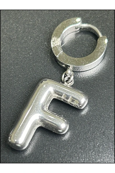 Harf Küpe, Kararmayan Paslanmaz Çelik, F Harf, Balon Formlu, Gümüş Renk, Model293 - Resim 4