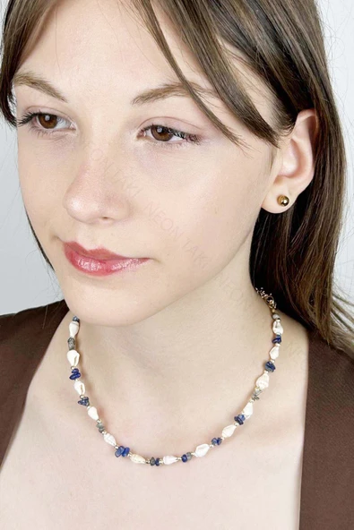 Deniz Kabuğu Kolye 427, Mavi - Beyaz - 2