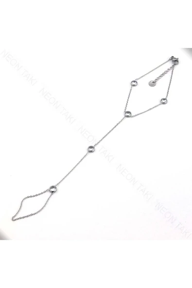 Zirkon Taşlı, Yuvarlak Model, Paslanmaz Çelik Şahmeran 7, Gümüş Renk - 4
