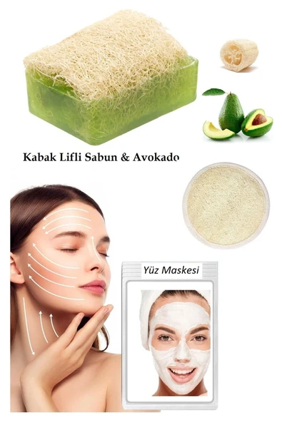 3'lü Set Kabak Lifli Yüz Pedi Kesesi Kabak Lifli Avokado Sabun Canlandırıcı Cilt Bakım Yüz Maskesi - 3