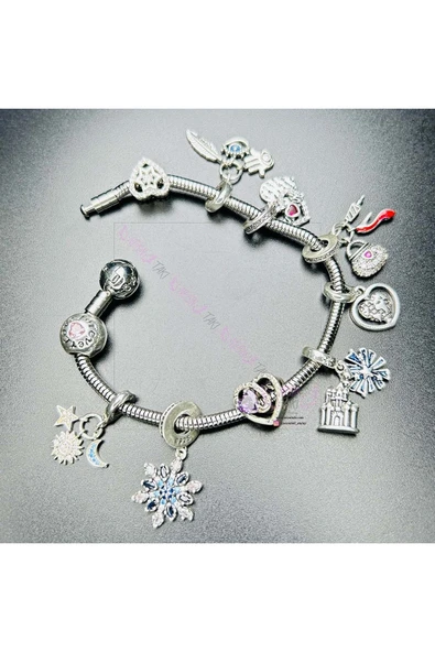 Charm Taşıyıcı, Paslanmaz Çelik, Pan Bileklik 141, Küre Klipsli, 17cm, Gümüş renk - 10