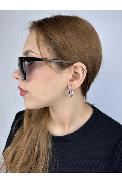 Zirkon Taşlı, Halka Model, Platinyum Kaplama Paslanmaz Küpe 483, Gümüş Renk - 2