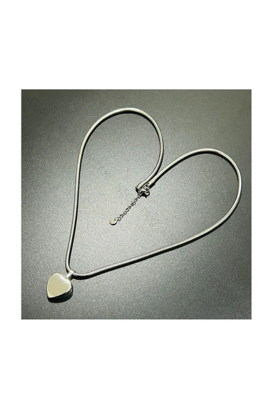 Kolye, Kararmayan Paslanmaz Çelik, Kalp Detaylı, Uzun Model, Gümüş Renk, Model239 - Resim 3