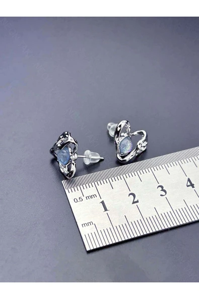 Küpe, Kore Tarzı, Kalp ve Galaksi Detaylı, Gümüş Renk, Model592 - Resim 6