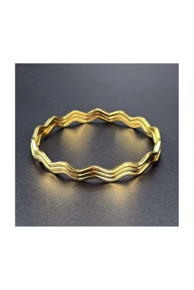 Ajda Bilezik, 3adet, Kare Zik Zak form, Paslanmaz Charm Taşıyıcı Bileklik 161, Çap 60mm, Altın renk - 3