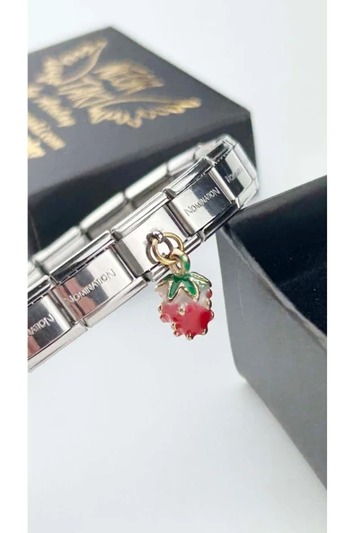 Charm, İtalyan Bileklik için, Kararmayan, Çilek Detaylı, BİLEKLİK DAHİL DEĞİL, Gümüş Renk, Model29 - Resim 2