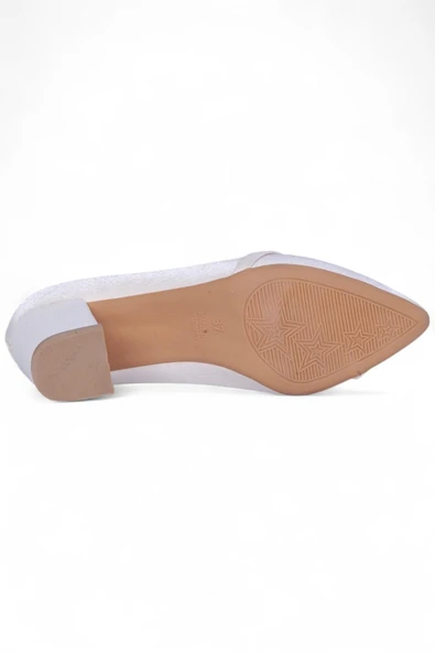 Ayakcenter Nhr3 Krem Saten Kadın 8Cm Topuklu Ayakkabı - Resim 4