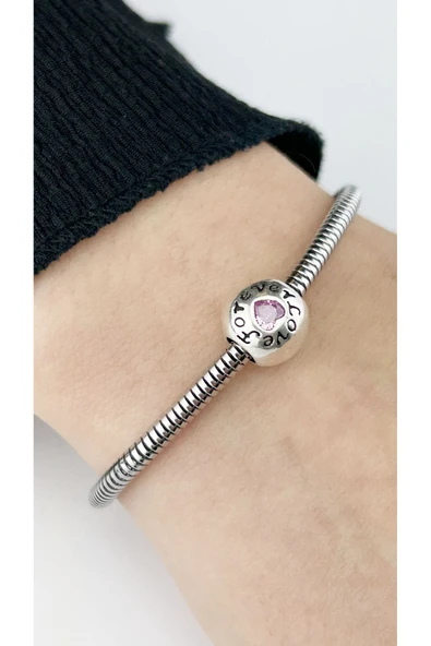 Charm, Zirkon Taşlı, Kararmayan, Küre, Kalp, Sonsuza Kadar Aşk, BİLEKLİK DAHİL DEĞİL, Gümüş Renk - Resim 3