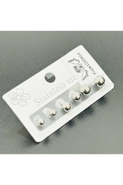 Çoklu Küpe, Topçuk Model, Paslanmaz Çelik Küpe 464, Gümüş Renk - 3
