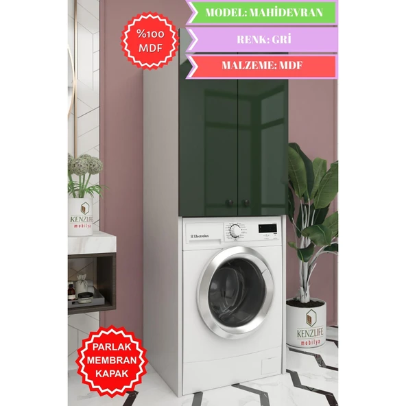 Kenzlife membran çamaşır-kurutma-bulaşık makinesi dolabı mahidevran gribyz düz 180*70*60 mebran kapak mdf gövde ürün görseli