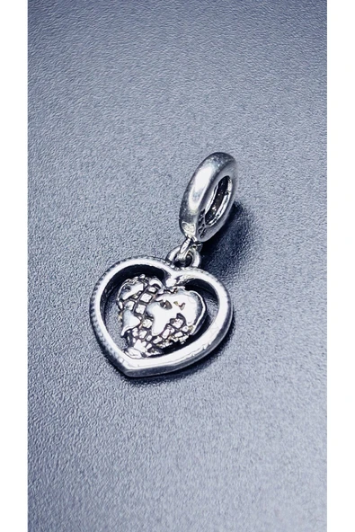 Charm, Kararmayan Çelik, Aile, Kalp ve Dünya, (BİLEKLİK DAHİL DEĞİLDİR!!), Gümüş Renk, Model16 ürün görseli 1