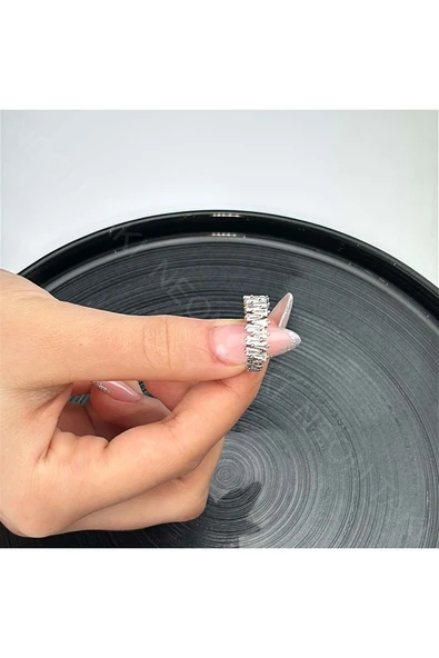 Zirkon Taşlı Yüzük 45, Gümüş Renk, Ayarlanabilir - 2