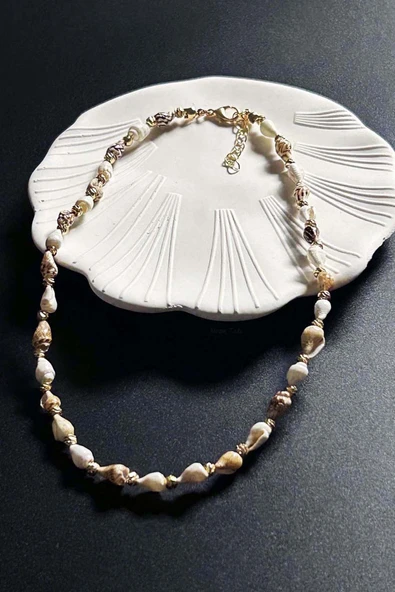 Deniz Kabuğu Kolye 425, Bej - Beyaz - 4