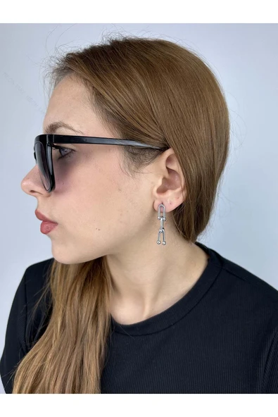 Küpe, Kararmayan Paslanmaz Çelik, Sallantılı, Gümüş Renk, Model6 - Resim 2