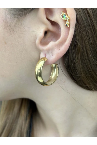 Küpe, Kararmayan Paslanmaz Çelik, Yassı Form, Halka Model, Altın Renk, Model352 ürün görseli 1