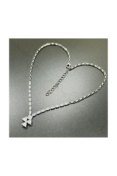 Kolye, Zirkon Taşlı, Kararmayan Çelik, Su Yolu, Gümüş Renk, Model207 - Resim 3