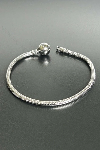 Charm Taşıyıcı, Paslanmaz Çelik, Pan Bileklik 141, Küre Klipsli, 17cm, Gümüş renk - 3