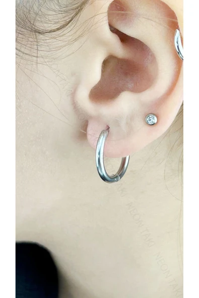 Küpe, Kararmayan Paslanmaz Çelik, Halka Model, Ölçü Dış 19mm, Gümüş Renk, Model620 ürün görseli 1