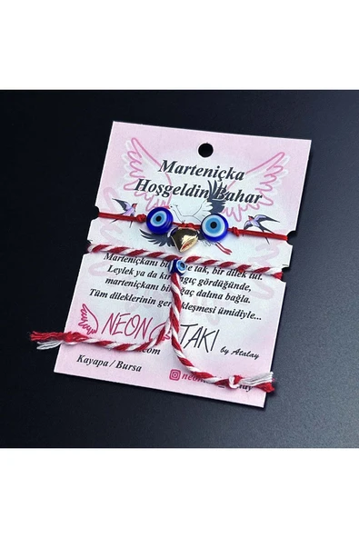 Marteniçka Bileklik, İp, İkili, Kararmayan Kalp, Boncuklar Lacivert, Kırmızı Renk, Model7 - Resim 2