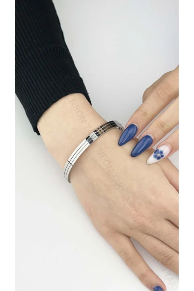 Ajda Bilezik, 3 Adet, Paslanmaz Çelik Charm Taşıyıcı Bileklik 136, Çap 60 Mm, Gümüş Renk - 2