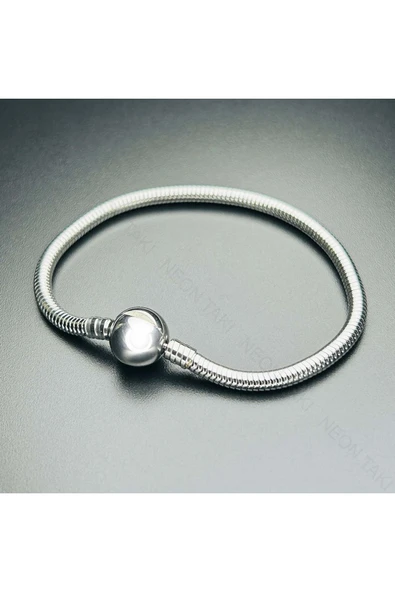 Charm Taşıyıcı, Paslanmaz Çelik, Pan Bileklik 141, Küre Klipsli, 17cm, Gümüş renk - 4
