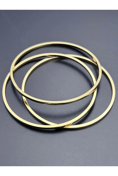 Ajda Bilezik, 3adet, Paslanmaz Çelik Charm Taşıyıcı Bileklik 163, Çap 60mm, Altın Renk - 3