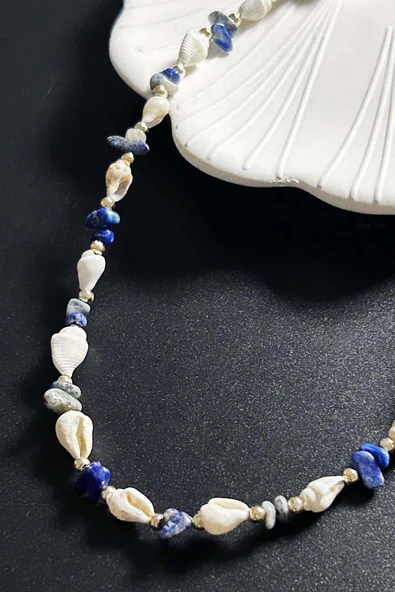 Deniz Kabuğu Kolye 427, Mavi - Beyaz - 3