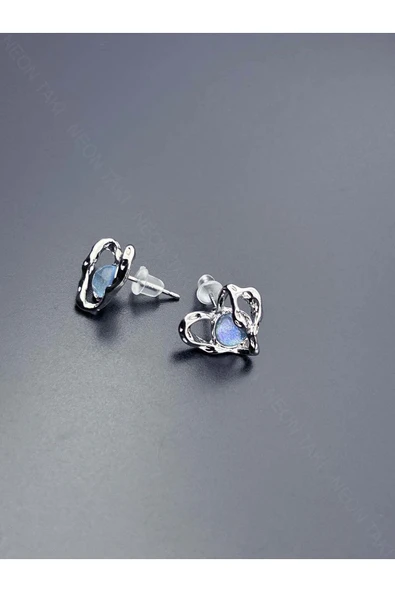 Küpe, Kore Tarzı, Kalp ve Galaksi Detaylı, Gümüş Renk, Model592 - Resim 3